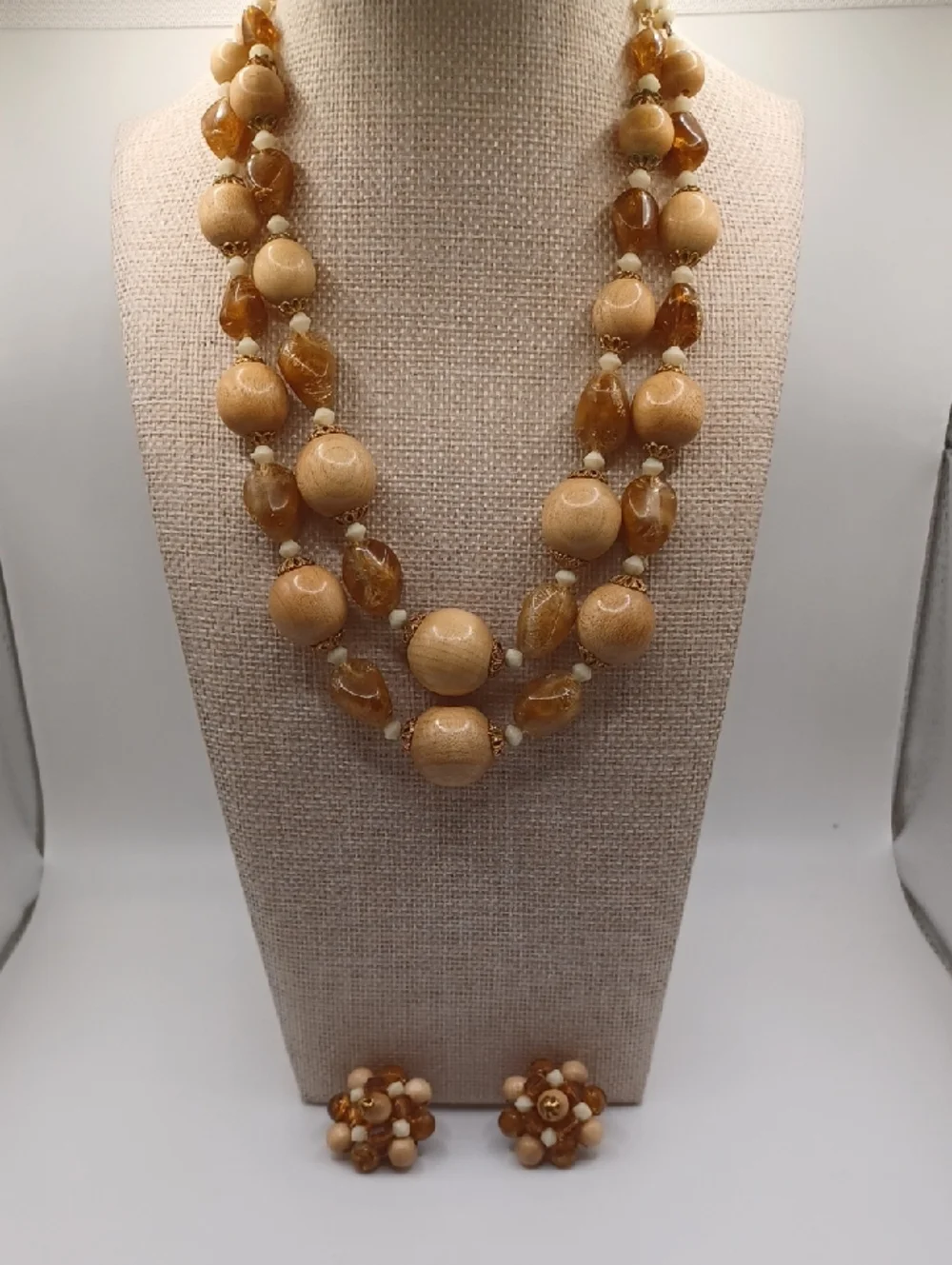 West Germany 1950s Wood and Lucite Beaded Necklace And Matching Earrings - Picture 7 of 8